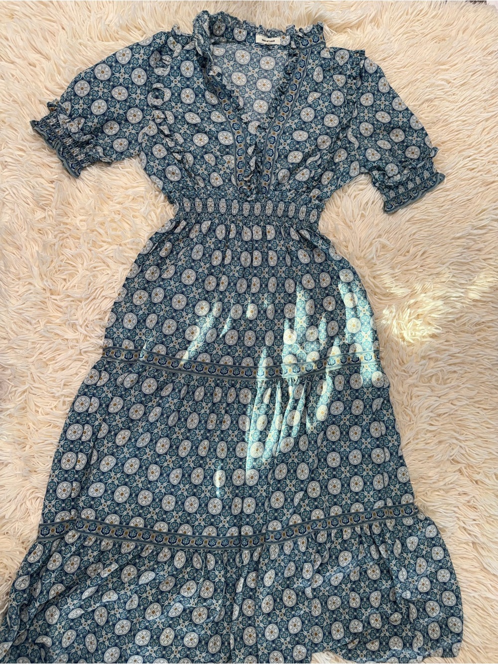 Blue Floral Maxi Dress with Smocked Waist